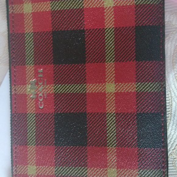 Coach Plaid Red, Black, Gold Print Wristlet or Wallet - Picture 6 of 6